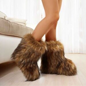 Faux Fur Brown Boots - 9.5